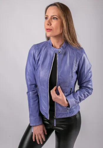 Milan Blue Leather Jacket for Women