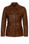 Dark Brown Long Leather Jacket for Women