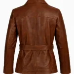 Dark Brown Long Leather Jacket for Women