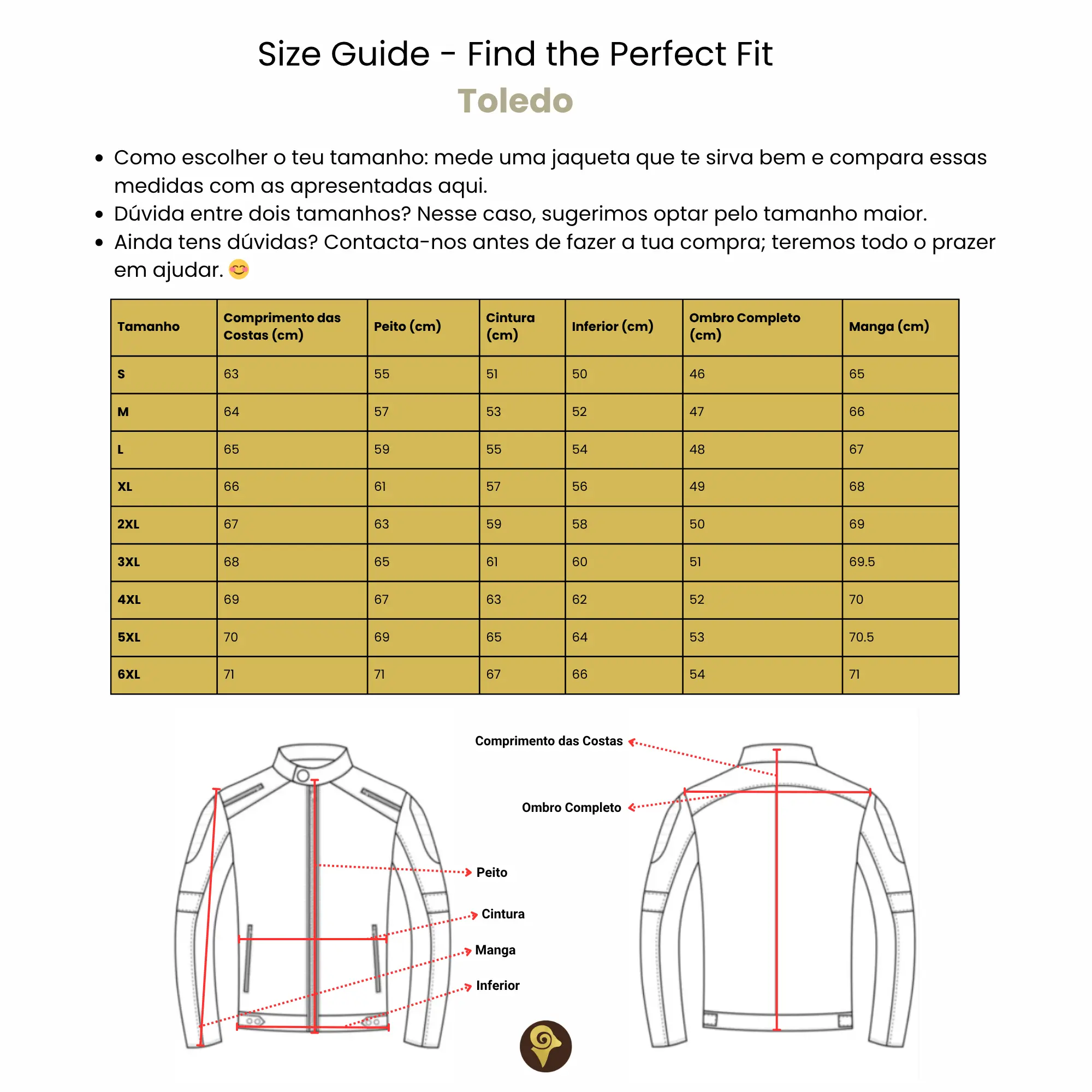 Toledo Size Guide