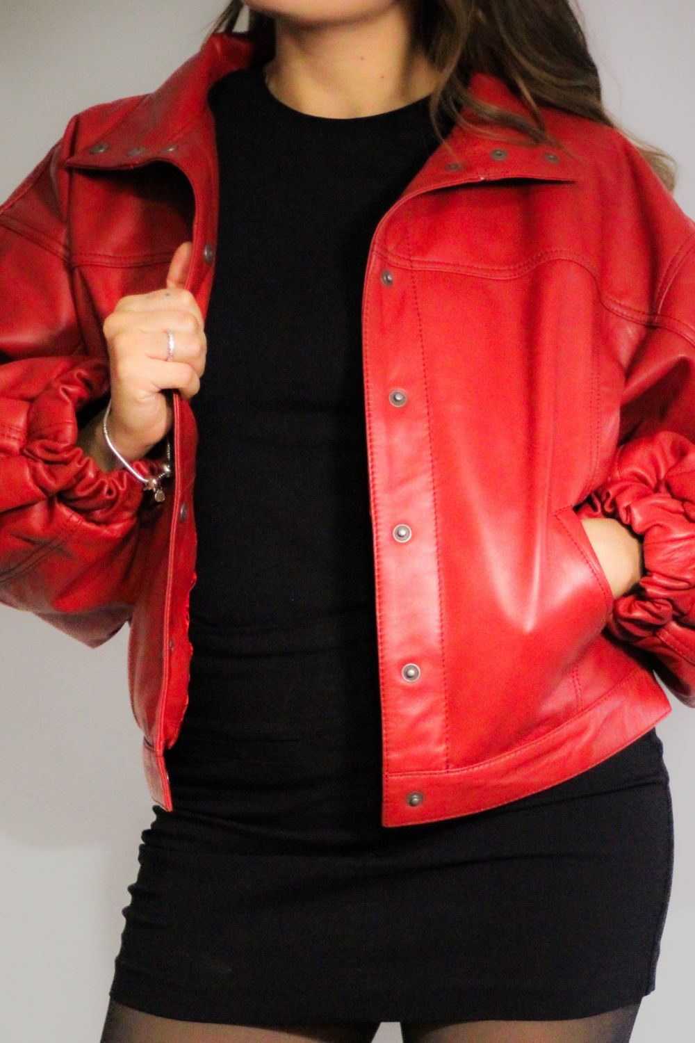 Blusão oversized em pele Vulkan vermelho